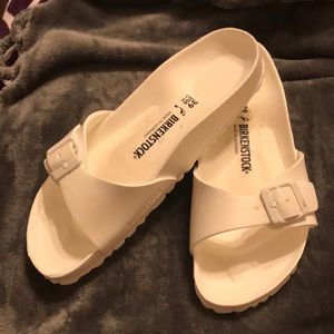 White Birkenstock Madrid pool shoes